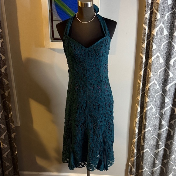 Betsy Johnson Vintage Y2K Black Label Deep Teal Halter Midi Dress SZ 8 - Picture 2 of 12